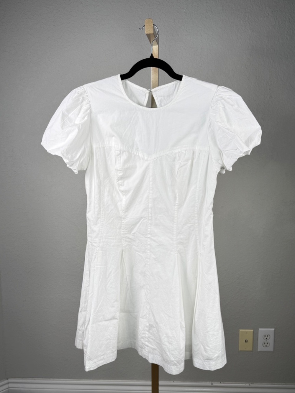 Maeve Anthropologie White Puff Sleeve Mini Dress Fit & Flare Cotton NWT SZ SM - Picture 2 of 9